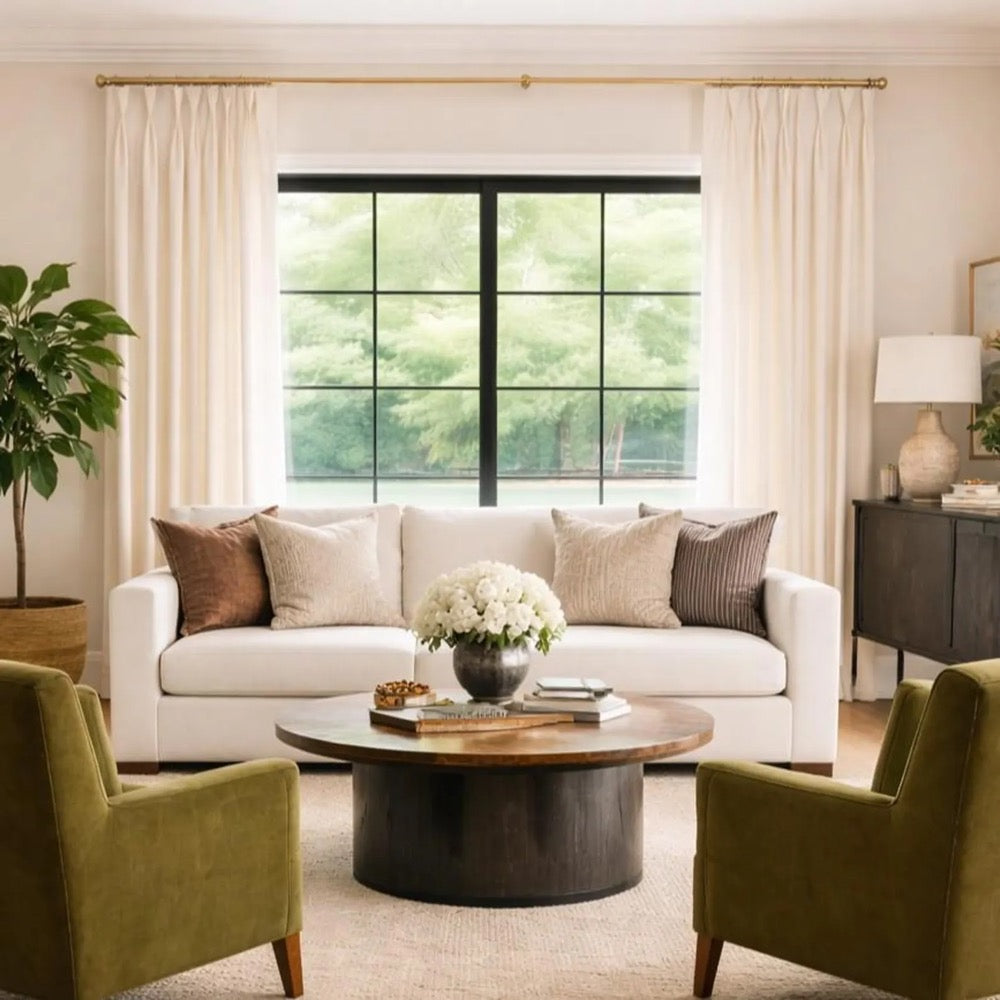 Extra Wide Double Pinch Pleated Faux Linen Curtains, 28 Colors, Custom Size Drapery panels for living room, for bedroom, for rod and track