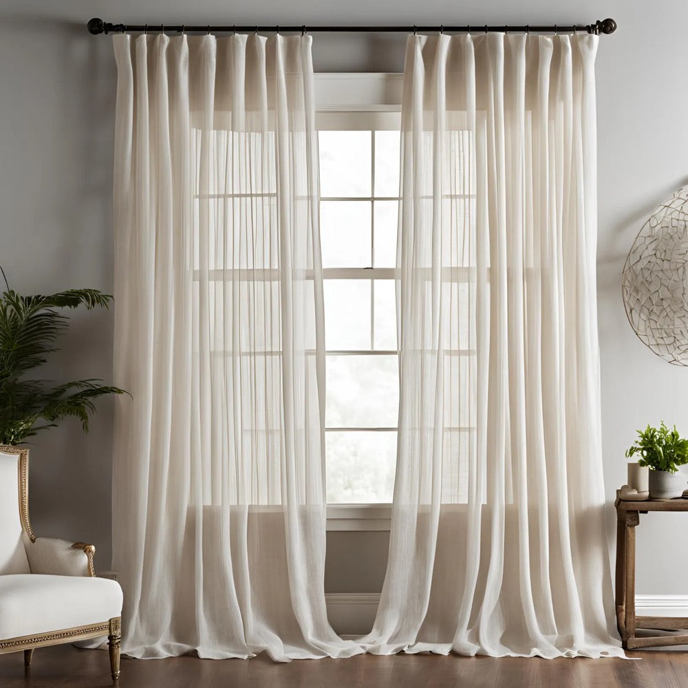 Extra Wide Linen Sheer Curtains for living room, Custom Size Drapery panels for bedroom, Rod Pocket, Sheer Curtain For Track