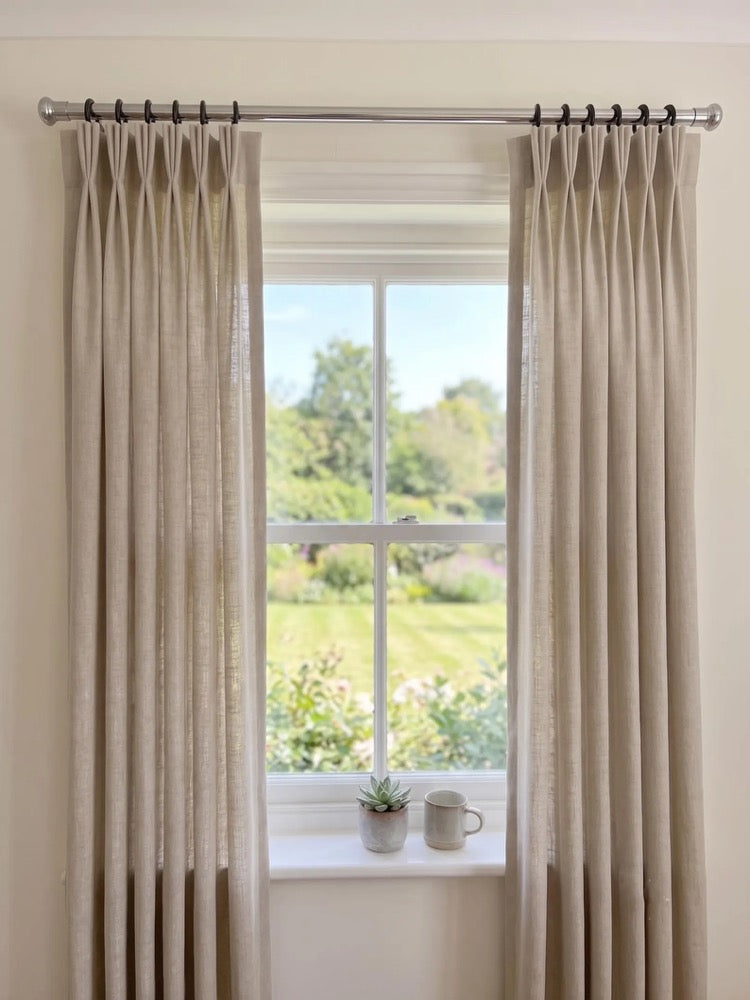 Extra Wide Triplet Pinch Pleated Faux Linen Curtains, 28 Colors, Custom Size Drapery panels for living room, for bedroom, for rod and track