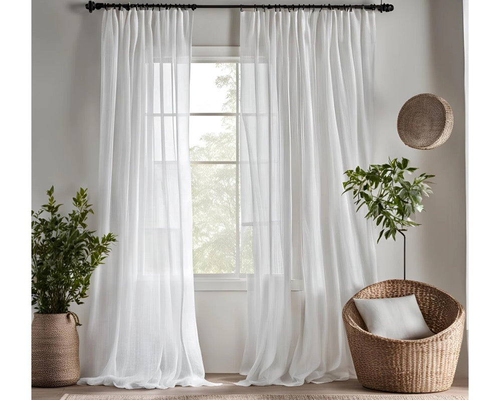 Linen Sheer Curtain Custom Size Panels for living room, Rod Pocket Linen Curtain, Light & Airy Privacy Sheer Panels for Bedroom