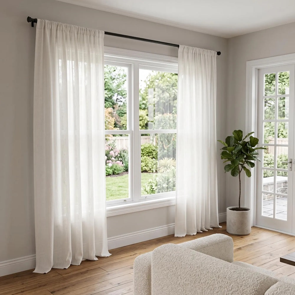 Linen Sheer Curtain Custom Size Panels for living room, Rod Pocket Linen Curtain, Light & Airy Privacy Sheer Panels for Bedroom