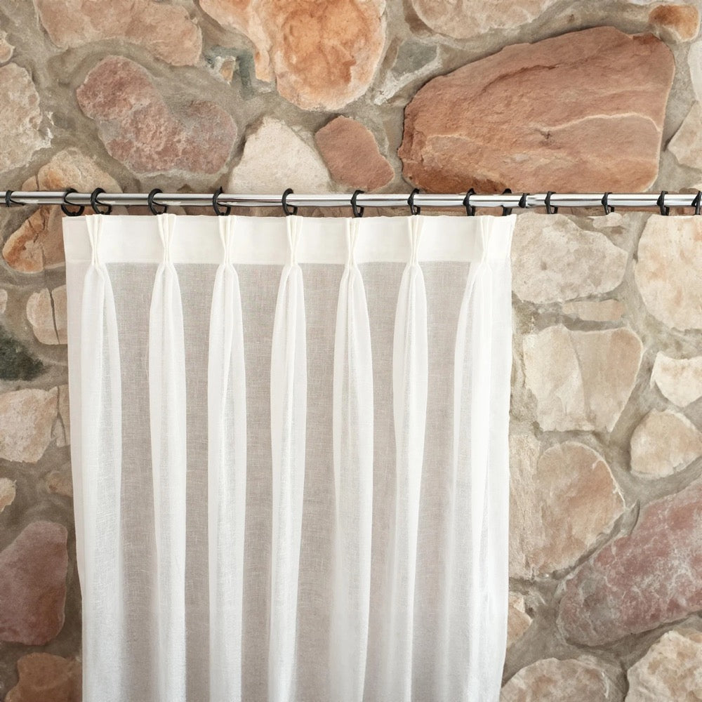 Extra Wide Triple Pinch Pleated Linen Sheer Curtains, Sheer Pleated Cafe Curtains, Custom Size Curtain Panels for living room, for bedroom
